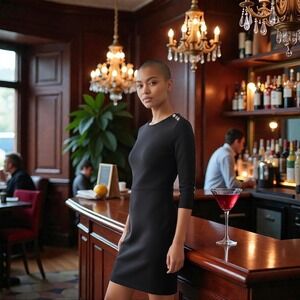 DESIGNER Tory Burch Black Knit Dress 3/4 Sleeve size 4 Quiet Luxury